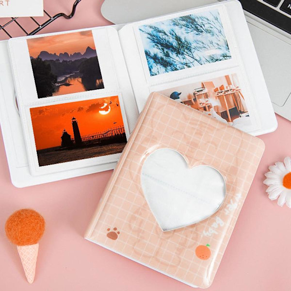 Cartoon Bear Photo Album 3'' 64Pocket Love Heart Hollow Kpop Card Pärm Fotokort ID-hållare Fickor Namnkort Presentbok Blue