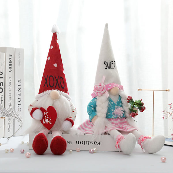 Alla hjärtans dag Gnome Plysch Hjärta Blomma Skandinavisk Tomte Elf Dekorationer Tomte null - Male