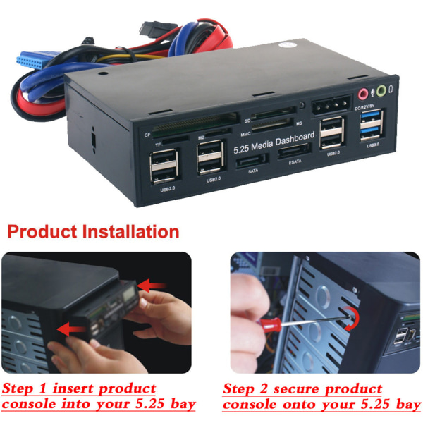 USB 2.0/3.0 Hub PC Dashboard MediaFront Panel Audio Sata Port för MS/TF/CF/SD/M2 Dataöverföring Upp till 3,0 Gbps