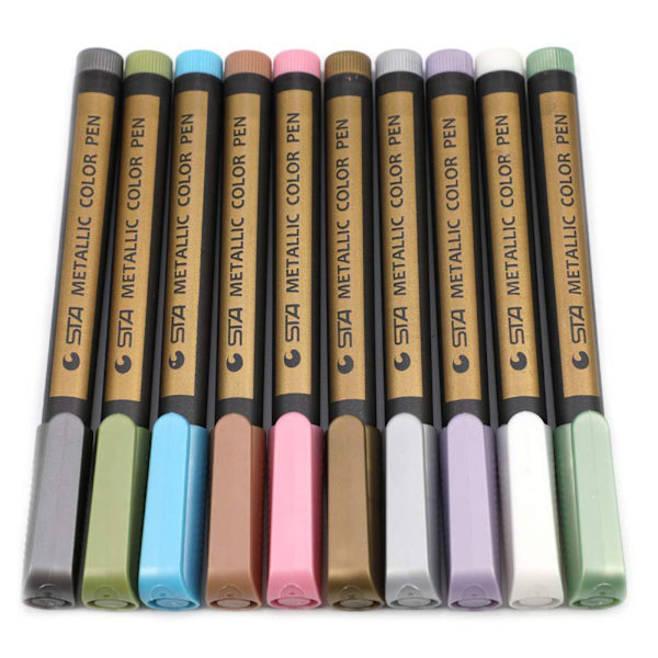 10 Färgglada Glittermarkörer Metalliska Pennor Rund Spets Halkfritt Grepp Snabbtorkande Långvariga för DIY Scrapbooking
