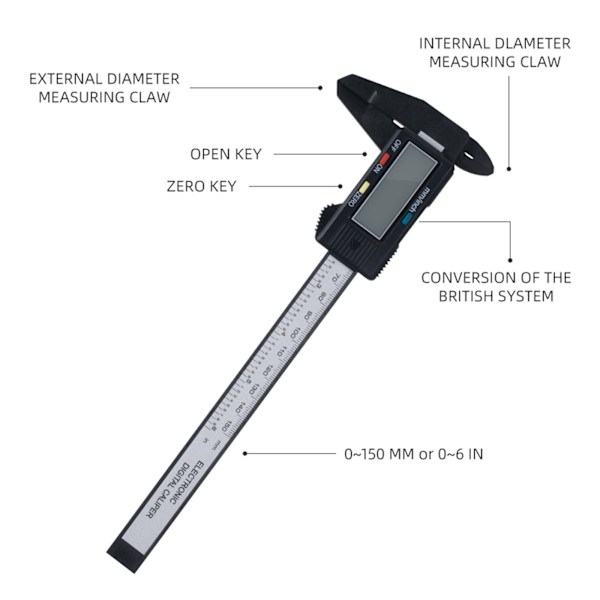 Digital Elektronisk Vernier Bromsok 150 mm Tatuering Ögonbrynslinjal mätverktyg