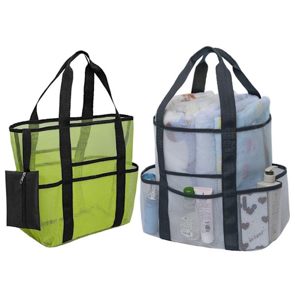 Flera andningsbara fickor Mesh förvaringsväska Stor kapacitet mesh Beach Picknick Reseväska Tote förvaringsväska Handväska Green