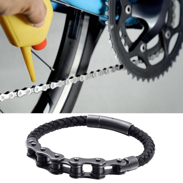 Cyklar Mekaniskt Kedjearmband Svart Handvävt Läderarmband Enkellagers Manschettknapp Armband Smycken Present för män