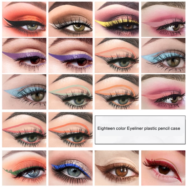 18 färger Eyeliner Penna Vattentät Pen Precision Långvarig Färgglad Matt Flytande Eye Liner Slät Make Up Tool