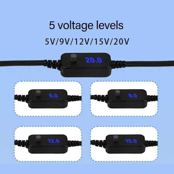 5V til 20V USB C til Biloplader Stik Kabel til DashCam og LED Lys