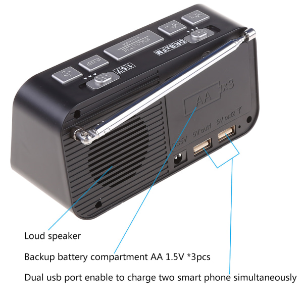 Digital väckarklocka vid sängkanten med LED-klocka med dubbla USB DAB/FM-radio Stor skärm Dubbla väckarklockor Retro hushållsapparater