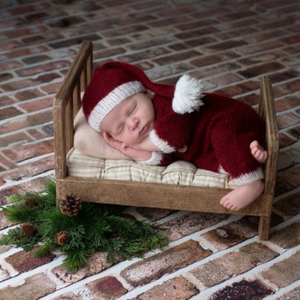 2 st Nyfödd fotografi rekvisita Virkad outfit Baby Romper Hatt Beanies Cap Set