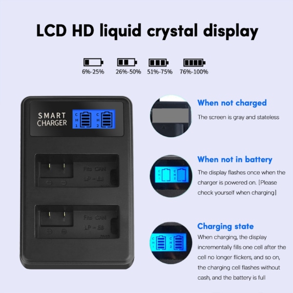 LCD Dual USB -batteriladdare för Canon LP E8 Battery Rebel T2i,T3i,T4i,T5i EOS 550D/650D/700D Kiss X4/X5/X6 digitalkameror