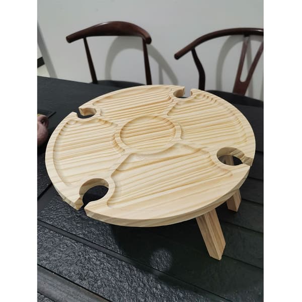 Utomhusfällbart picknickbord Trä Vinglasställ Hållare Ost Snack Board