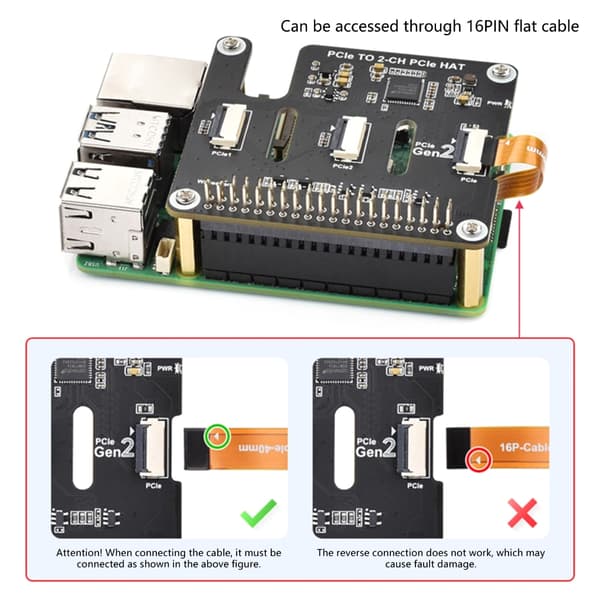 Dobbel PCIe FFC Utvidelseskort Dataoverføring HAT Adapter Stabelbar