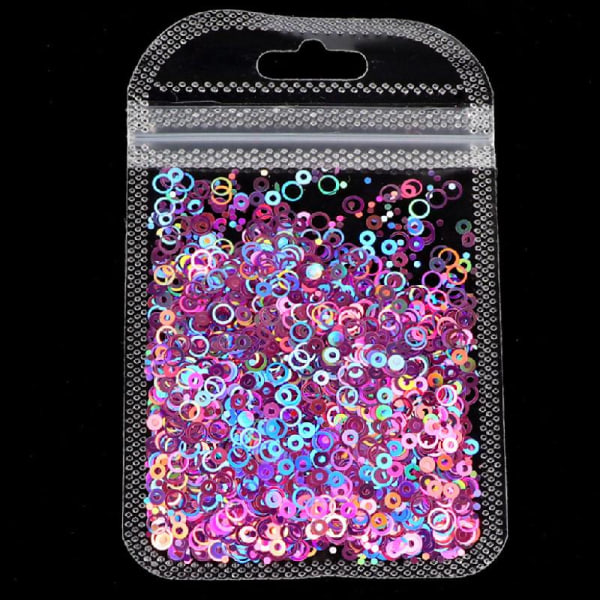 10 Färger Ihålig Rund Form Holografisk Chunky Glitter Epoxi Resin Festival Chunky Laser- Flakes Blandade Paljetter 2g Pr.
