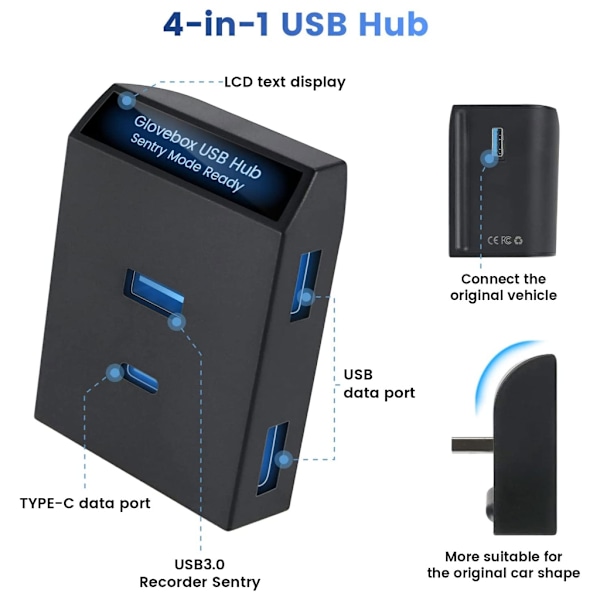 Hansikaslokeron datansiirtoadapteri 4 in 1 peli apukuljettaja USB-jakaja Y:lle