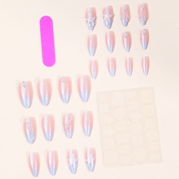 Daglig brug press-on manicure sæt med lyseblå gradient finish