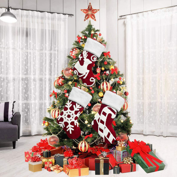 Nyår julstrumpa Xmas strumpor present godispåse för träd öppen spis null - Snowflake