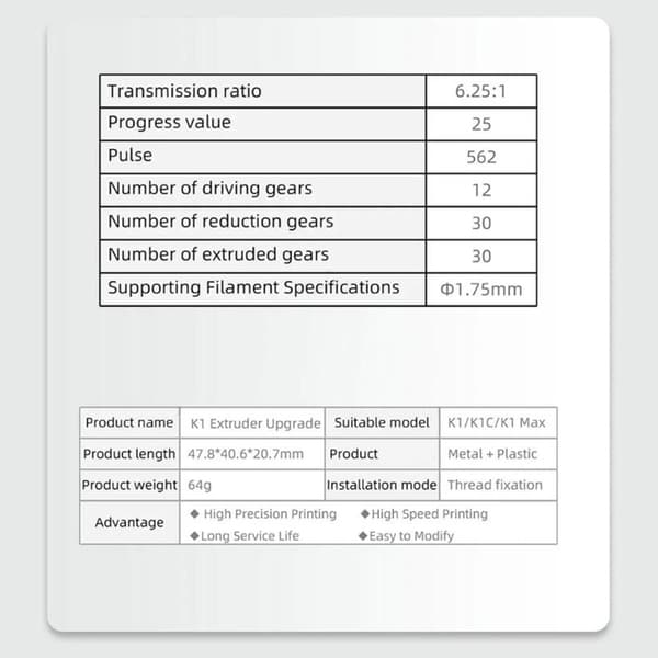 Profesjonelt ekstrudersett Stille 3dB drift Optimalisert for K1C-serien