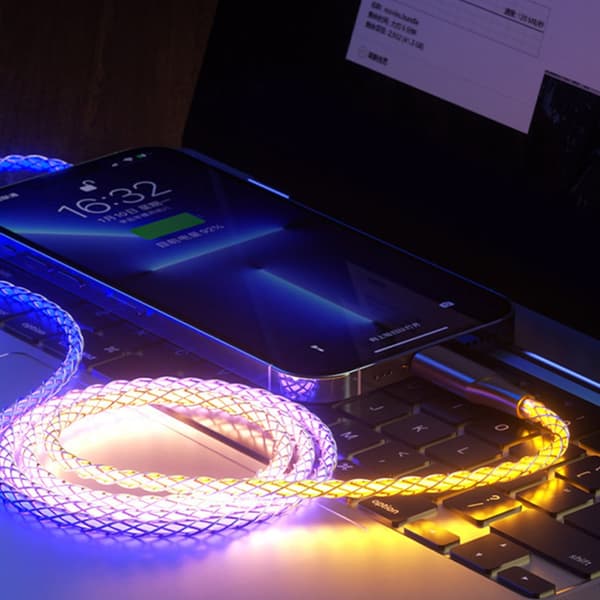Lysande Typ C-kabel 66W Snabbladdning Flätad Sladd Pärlemorskimrande Ingår