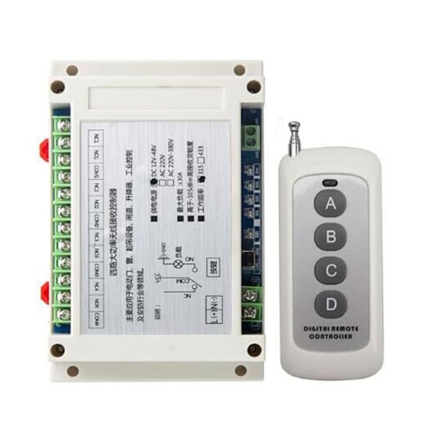 315Mhz/RF433Mhz Langaton Kaukosäädin Kytkin DC 12V-48V Rele 4CH Vastaanotinohjain ja 4-painikkeinen 1527-koodilähetin