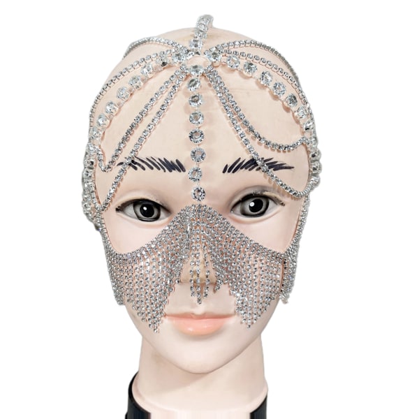 Rhinestones for Head Chain Sparkly Tassel Pendant Mask Chain Masquerade Hår Smycken Kristall Headwear för Beach Party