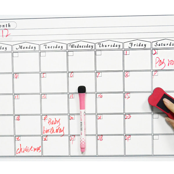 A3 Magnetic Monthly Planner Whiteboard-kalender Kylskåpsmagnet raderbart meddelande