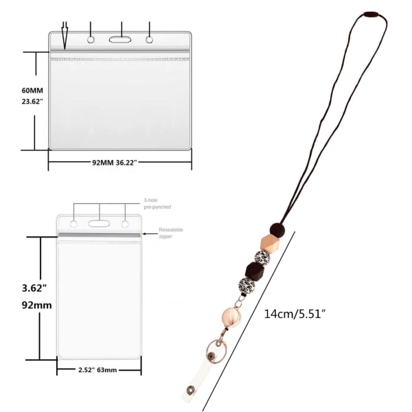 Infällbara pärlband för ID-brickor och nycklar Söt utbrytande lärarband med 2 vattentäta korthållare