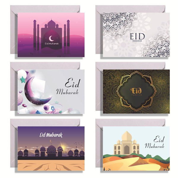 6 kpl Linnan Eid Mubarak -onnittelukortteja kirjekuorilla, muslimien kutsupaperi