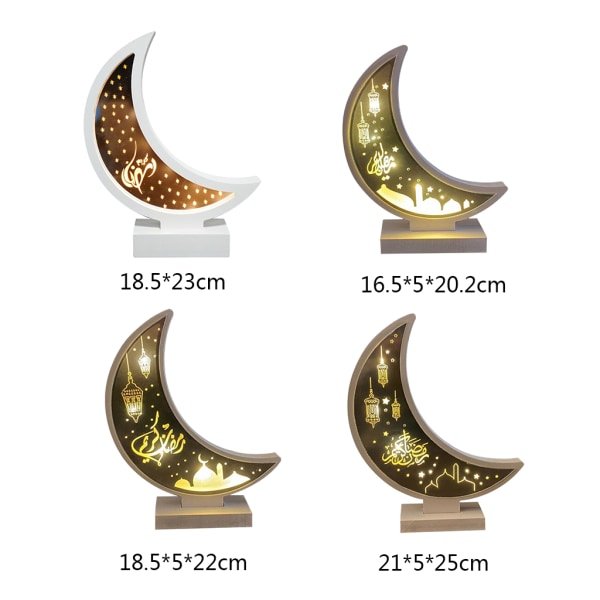 Ramadan Eid Mubarak Dekorationer Trä Moon Ornament Arab Muslim Light Craft S