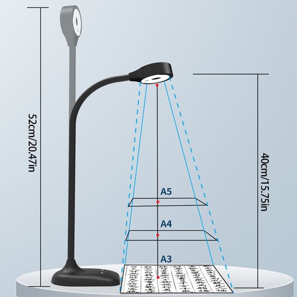 Justerbart USB-dokumentkamera med LED-lys til online undervisning webcam