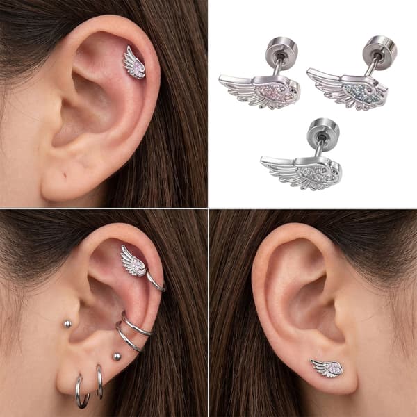 Vingeformet øre mansjett for bruskpiercing, legeringssmykker Three piece set