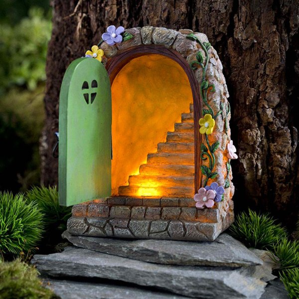 Miniatyr Fairy Garden Door Kit för träd Utomhus Fairy Garden Dekor Dörrar Glöd i mörkt Fairy Dörr för trädgårdsträd