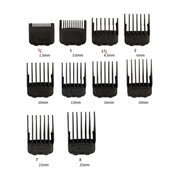 10 st svart magnetiskt klippt hårklippare 1/16" - 1" Guards Limit Combs Passar mest för W Clippers