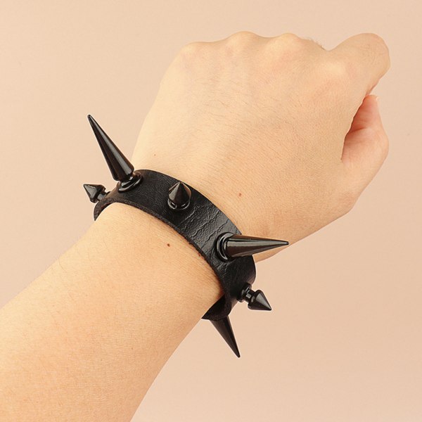 Spiked dubbade armband svart läder nitar Punk armband manschettlindning armring tryckknapp metall armband för män kvinnor