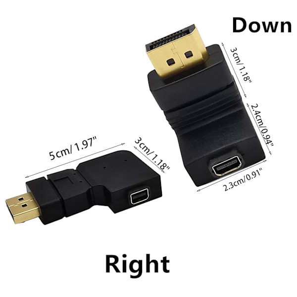 90 graders DisplayPort till Mini DisplayPort videokabeladapter DP hane till mini DP hona UPP/NER/VÄNSTER/HÖGER Vinklad Svart Right bend