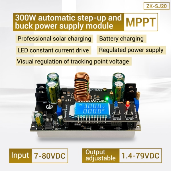 Solarladdning SJ20 300W Synchronous Rectification 20A Automatisk Step Up and Step-down power med display Without display