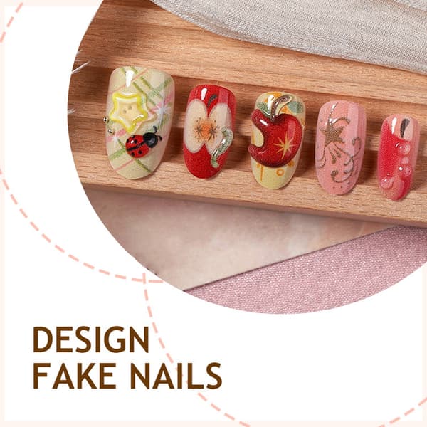 Pynt opp press-on manikyrsett med fruktdesign