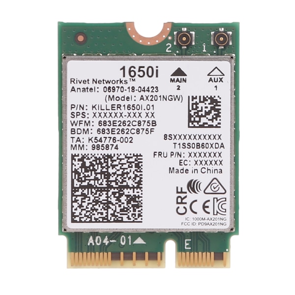 Killer 1650i Dual-band 2.4Gbps Trådlöst Wifi6 Kort AX201NGW 802.11AX Bluetooth-kompatibel 5.0 Laptop för Win10 11
