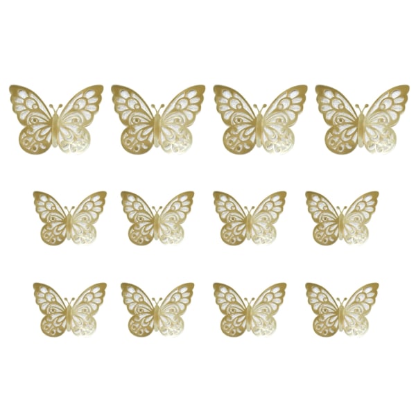 12 st/lot 3D ihåliga fjärilsväggdekaler Hemdekorationer Väggdekor Kylsklistermärken för festbröllopsvisning A
