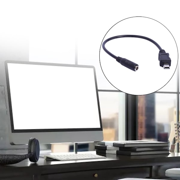 Mini USB 5Pin Han til DC3.5x1.35mm Hun Kabel 20cm Lang Sort Farve