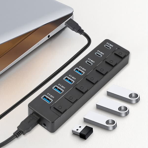 Snabb 5 Gbps USB C-adapter 7 Portar 4 USB3.0 3 Typ C med Strömbrytare