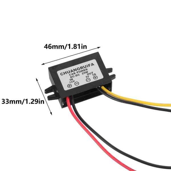 12V til 5V Konvertere Step Down Modul Strømadapter 5V 5A 25W Output Konnektorer