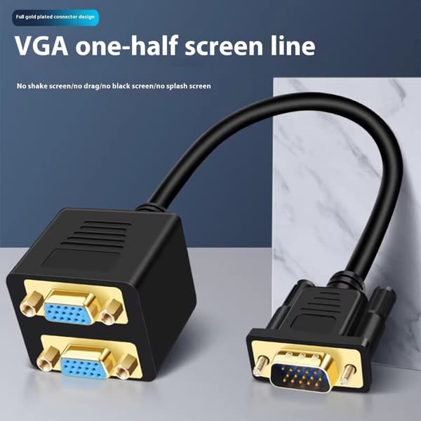 VGA Splitter Adapter 1 Input 2 Outputs 25 cm Kabel 1080P Til Hjemmekontorbrug