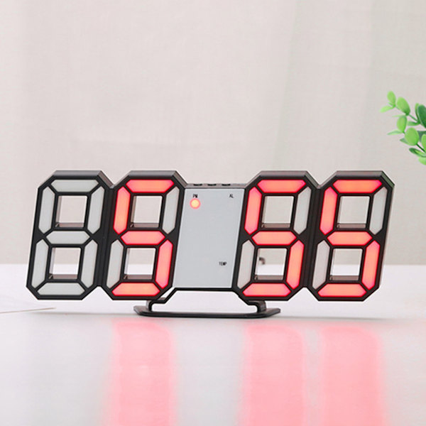 3D LED digital väckarklocka Ljusstyrka Justerbar elektronisk vägghängande klocka Black - Scarlet letter
