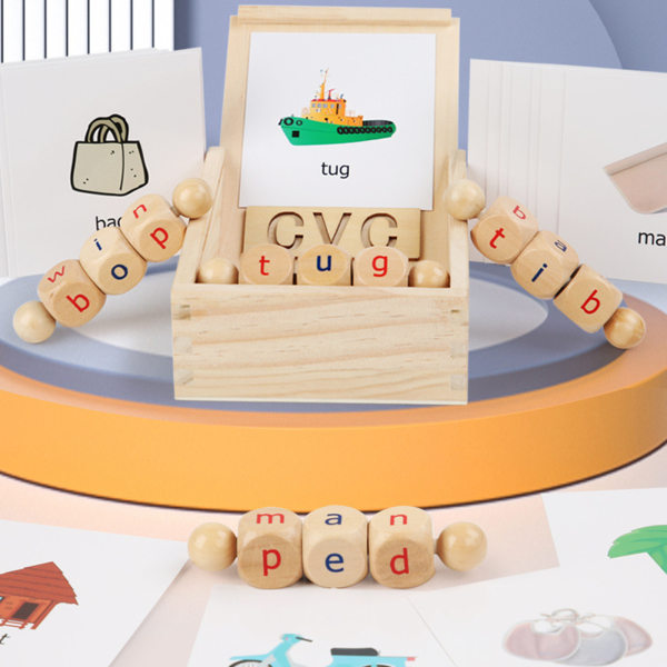Trä Phonics Block Set Spinning Läsblock Stång Dagis Lärresurs Montessori leksak för 3 åring＋ Present
