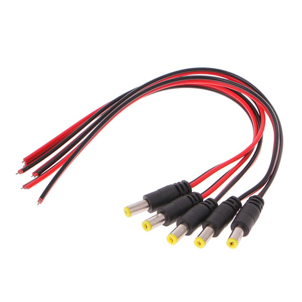5 st 5,5x2,1 mm Hanar för DC-strömpluggkontakt CCTV PSU Pigtailkabel Jack 12V
