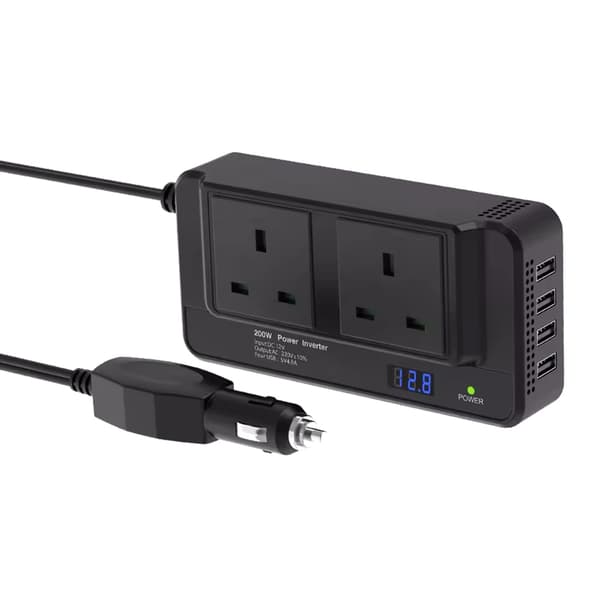 200W Bil Strømomformer 12V til 220V Uttak 4 USB-porter Sikkerhetsbeskyttelse