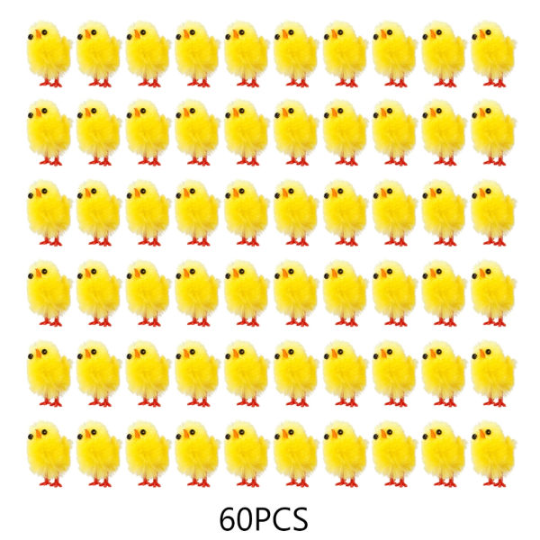 Påsk Mini Fluffy Chicks Paket med 60 plysch kycklingfigurer Tårtstoppare Påskjaktstillbehör Överraskningsleksak för fyllning