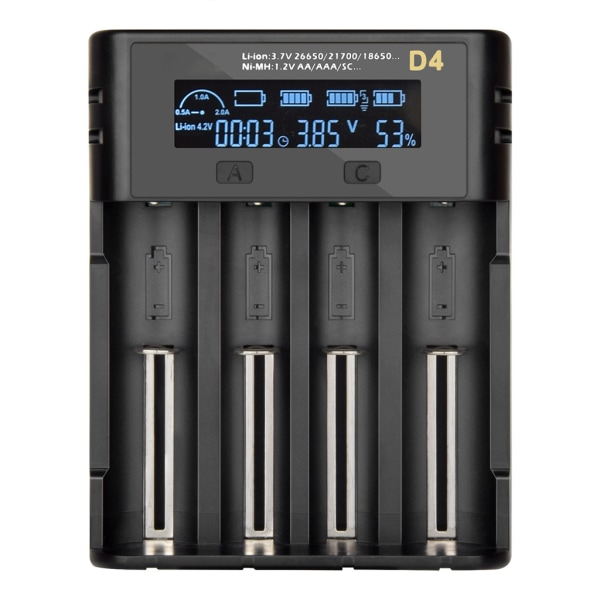 18650 Batteriladdare för Smart Universell 4-facks Laddare Automatisk LCD-Display Snabbladdning Uppladdningsbar AAAA/AAA/SC/C/F