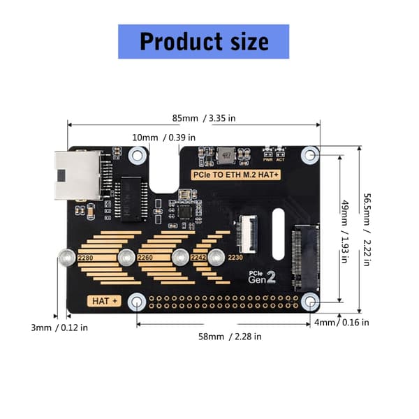 PCIe til Ethernet M.2 HAT PCIe NVME Adapter 5Gbps til Pi5 PoE 1000M