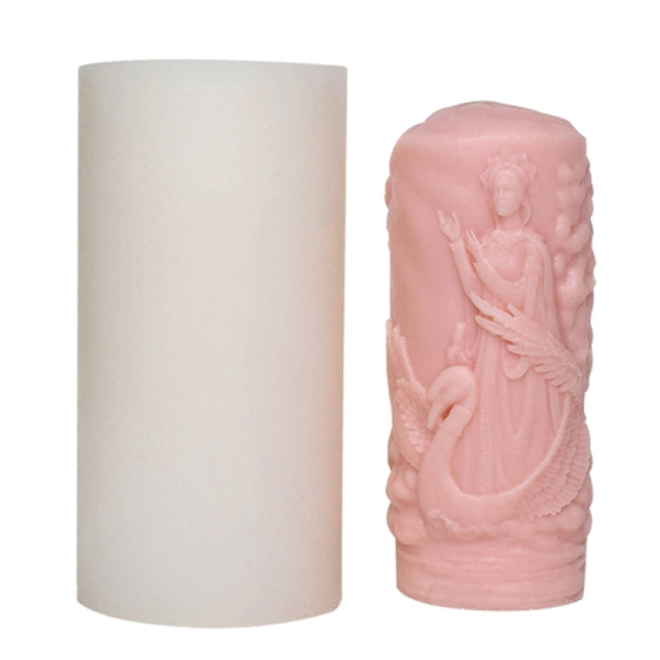 Genanvendelig Silikone Lysform Rund Søjle Præget Gudinde Figur Epoxy Resin Form Støbeværktøj til DIY Håndværk