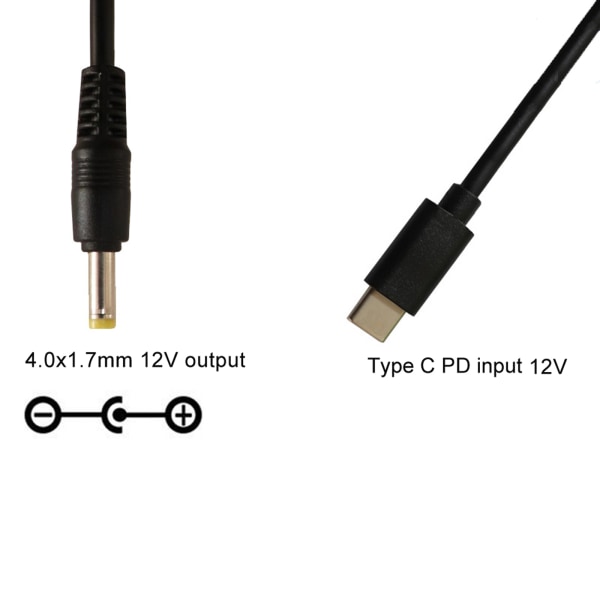 USB C/Typ-C PD till 12V 4,0x1,7 mm Power omvandlarsladd för LED-ljus Laptop Typ-C PD triggersladd