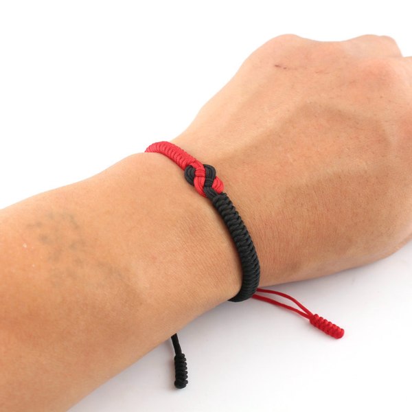National Style Lucky Röd Svart String Armband Lovers Handgjord Flätad Concentric Knot Charm för Kvinnor Män Smycken Present Red